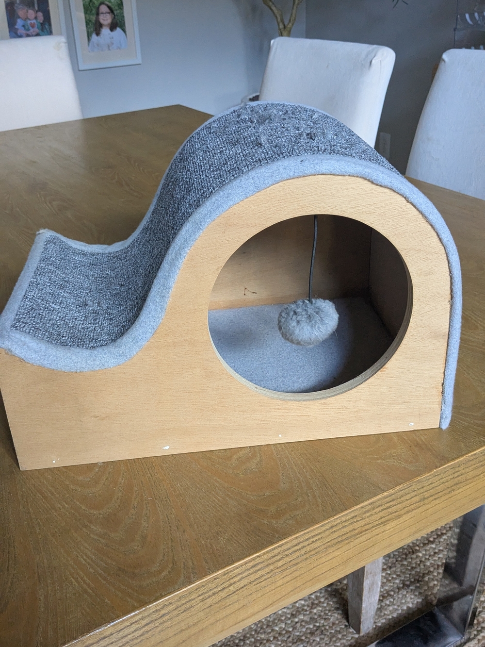 Whisker City® Modern Curvy Cat Scratcher with Toy, Gray, 16.1x11x10.6in